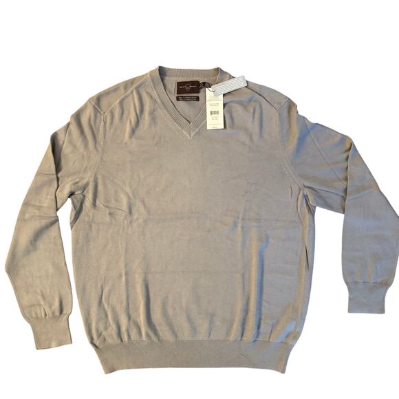 Black Brown 1826 Supima Cotton V-Neck Sweater XL Shark Grey NWT - Picture 2 of 8